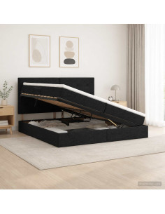 Letto con contenitore LED e materasso Nero 200 x 200 cm Tessuto