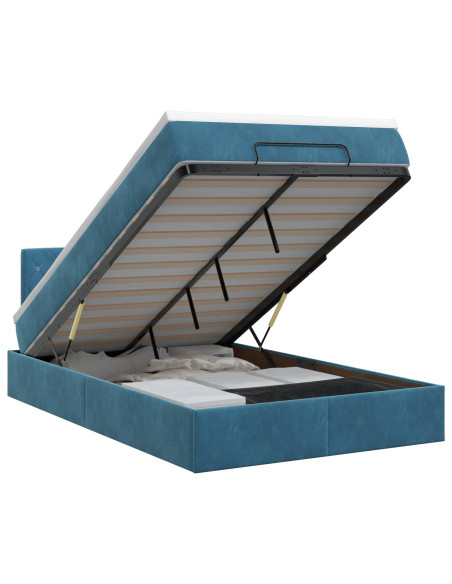 Letto ottomano con materasso Blu Scuro 120 x 200 cm Velluto