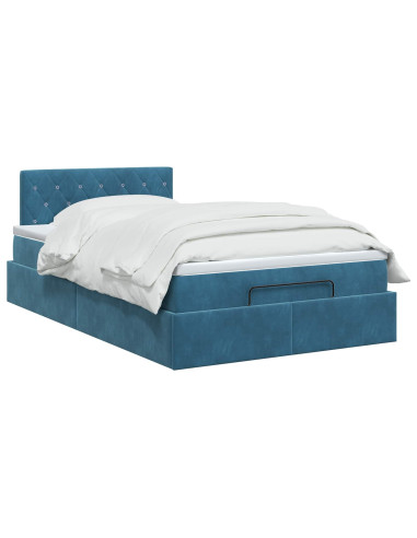 Letto ottomano con materasso Blu Scuro 120 x 200 cm Velluto