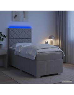 Letto Box Spring LED con Materasso Grigio Chiaro 90 x 200 cm