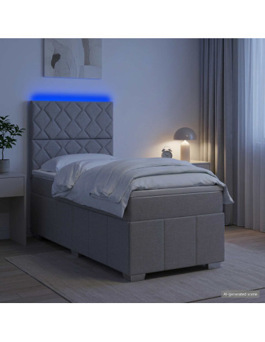Letto Box Spring LED con Materasso Grigio Chiaro 90 x 200 cm