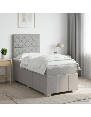 Letto Box Spring LED con Materasso Grigio Chiaro 90 x 200 cm