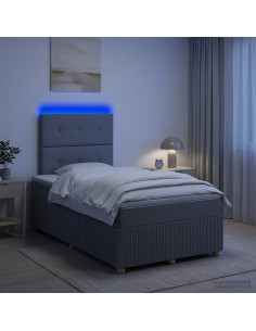 Letto Box Spring LED con Materasso Grigio Chiaro 120 x 190 cm