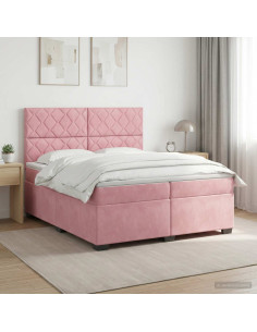 Letto box spring con materasso Rosa 200 x 200 cm Velluto