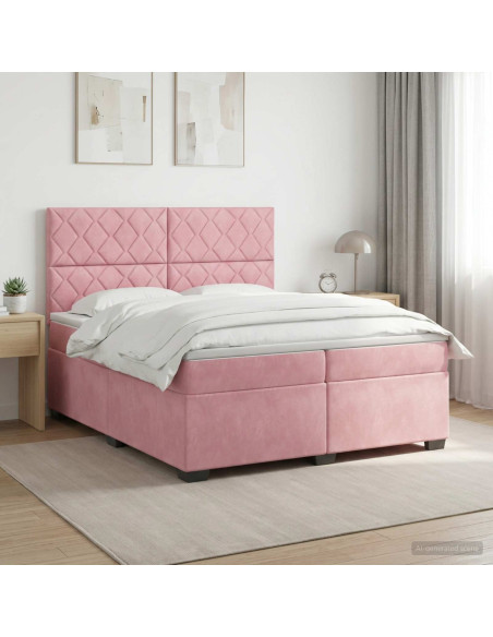 Letto box spring con materasso Rosa 200 x 200 cm Velluto