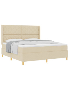 Letto a molle con testiera Crema 180 x 200 cm Tessuto