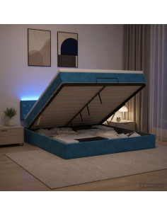 Letto Ottomano con Materasso e LED Blu scuro 160 x 200 cm