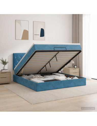 Letto Ottomano con Materasso e LED Blu scuro 160 x 200 cm
