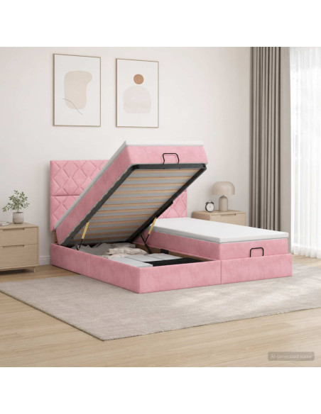 Letto ottomano con materasso con testiera 2 pz Rosa Velluto