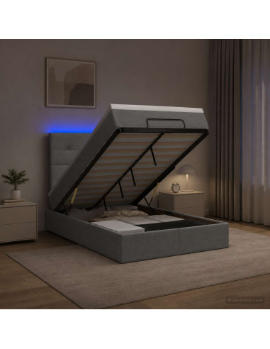 Letto Ottomano con Materasso e LED Grigio Chiaro 120 x 200 cm