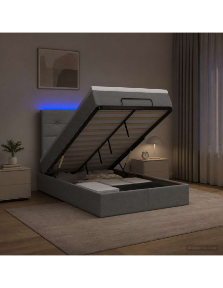 Letto Ottomano con Materasso e LED Grigio Chiaro 120 x 200 cm