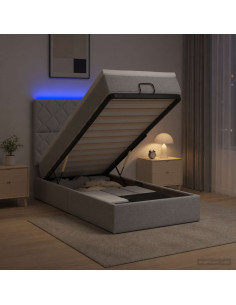 Letto Ottomano con Materasso e LED Grigio Chiaro 90 x 190 cm