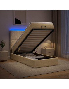 Letto Ottomano con Materasso e LED Crema 90 x 190 cm Tessuto