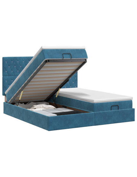 Letto ottomano con materasso 2 pz Blu Scuro Velluto