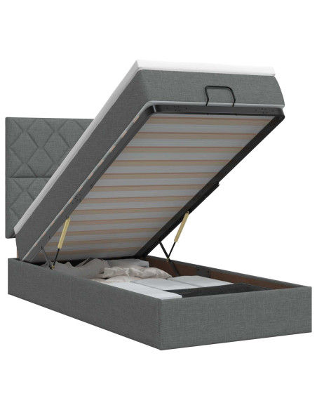 Letto ottomano con materasso Grigio Scuro 100 x 200 cm Tessuto