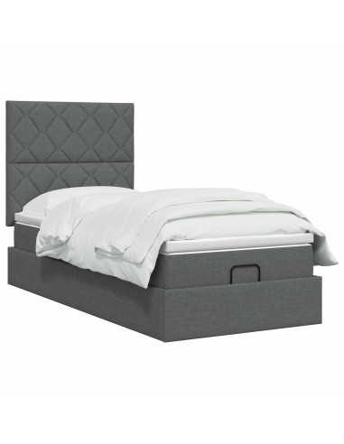 Letto ottomano con materasso Grigio Scuro 100 x 200 cm Tessuto