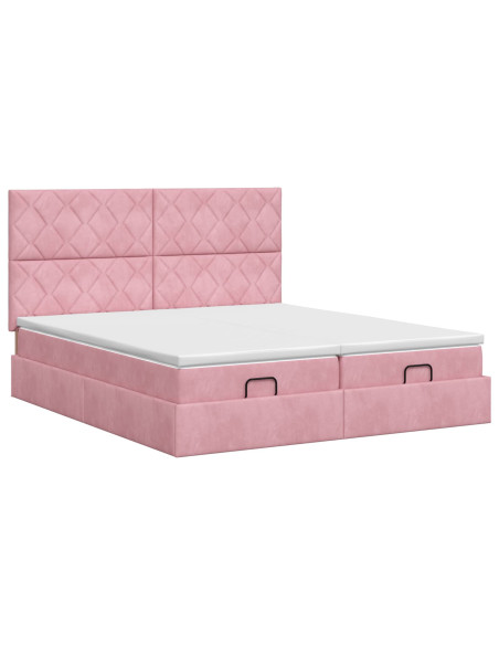 Letto ottomano con materasso con testiera 2 pz Rosa Velluto