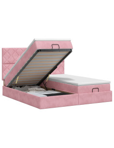 Letto ottomano con materasso con testiera 2 pz Rosa Velluto 2