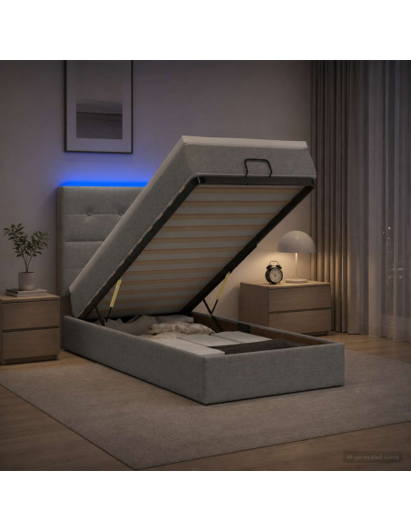 Letto Ottomano con Materasso e LED Grigio Chiaro 100 x 200 cm