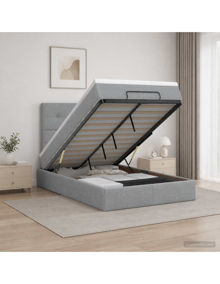 Letto Ottomano con Materasso e LED Grigio Chiaro 120 x 200 cm