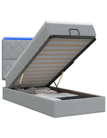 Letto Ottomano con Materasso e LED Grigio Chiaro 90 x 190 cm