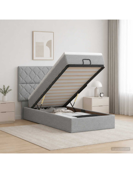 Letto Ottomano con Materasso e LED Grigio Chiaro 90 x 190 cm