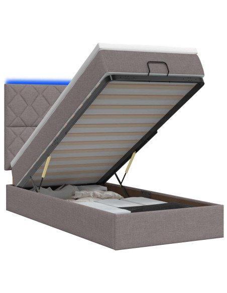 Letto Ottomano con Materasso e LED Tortora 90 x 190 cm Tessuto