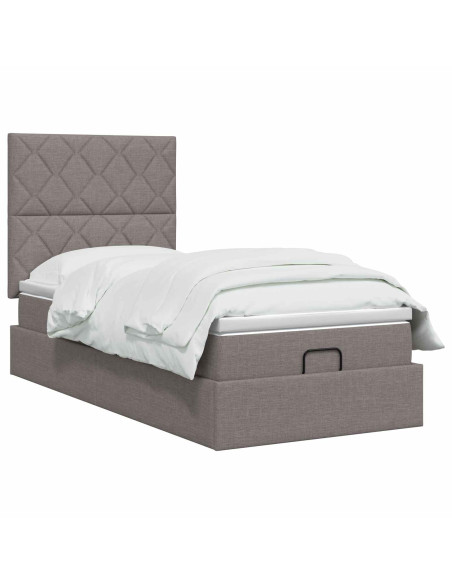Letto Ottomano con Materasso e LED Tortora 90 x 190 cm Tessuto