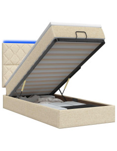 Letto Ottomano con Materasso e LED Crema 90 x 190 cm Tessuto 2