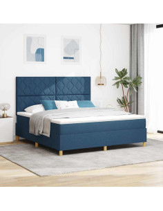 Letto a Sorgente LED con testiera Blu 180 x 200 cm Tessuto