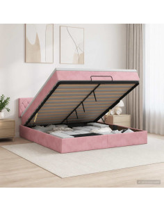 Letto ottomano con materasso Rosa 160 x 200 cm Velluto