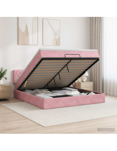 Letto ottomano con materasso Rosa 160 x 200 cm Velluto