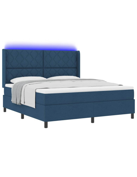 Letto a Sorgente LED con testiera Blu 180 x 200 cm Tessuto