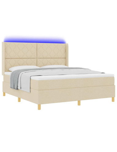Letto a molle con strisce LED Crema 180 x 200 cm Tessuto