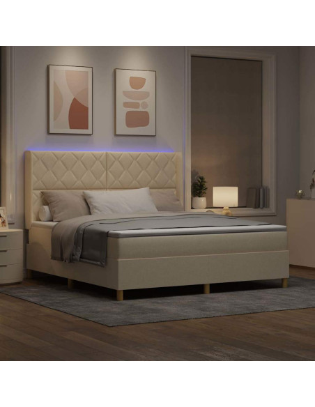 Letto a molle con strisce LED Crema 180 x 200 cm Tessuto