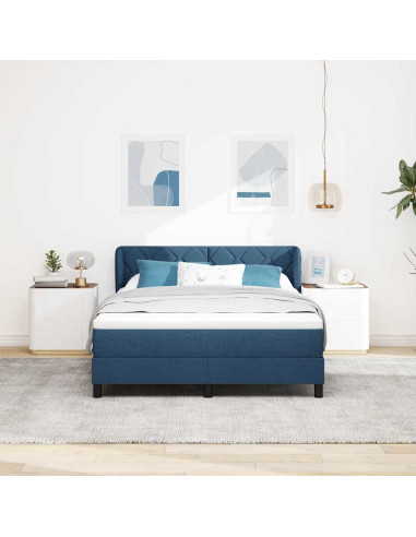 Letto a molle con testiera Blu 160 x 200 cm Tessuto