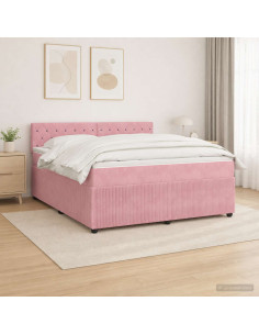 Letto box spring con materasso Rosa 160 x 200 cm Velluto
