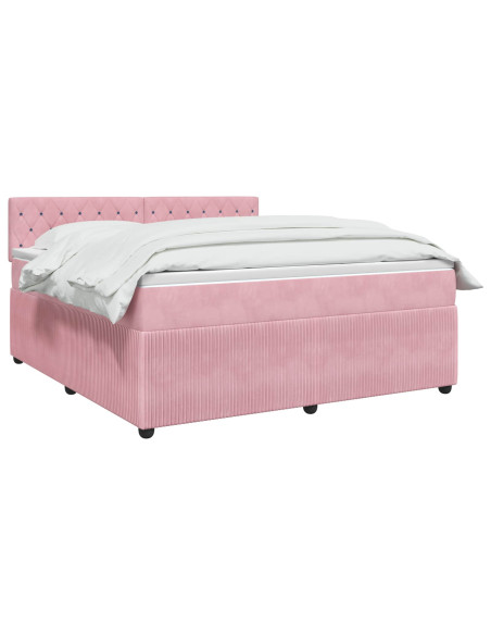 Letto box spring con materasso Rosa 160 x 200 cm Velluto