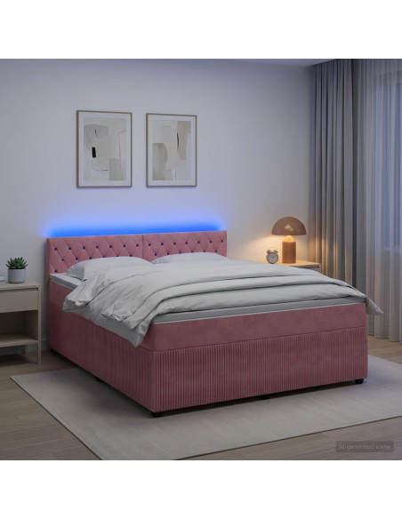 Letto box spring con materasso Rosa 160 x 200 cm Velluto
