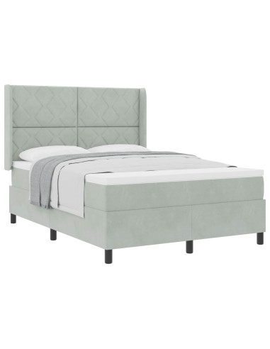 Letto a molle con testiera Grigio chiaro 160 x 200 cm Velluto
