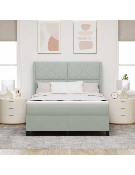 Letto a molle con testiera Grigio chiaro 160 x 200 cm Velluto