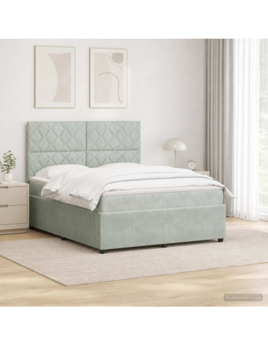 Letto Box Spring LED con Materasso Grigio Chiaro 160 x 200 cm