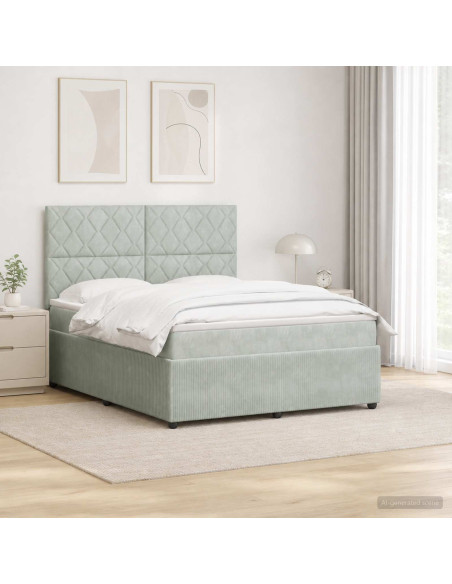 Letto Box Spring LED con Materasso Grigio Chiaro 160 x 200 cm