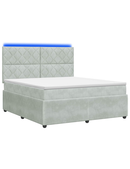 Letto Box Spring LED con Materasso Grigio Chiaro 160 x 200 cm