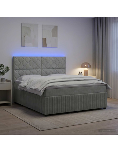 Letto Box Spring LED con Materasso Grigio Chiaro 160 x 200 cm