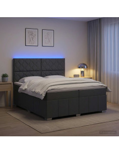 Letto Box Spring LED con Materasso Grigio Scuro 200 x 200 cm