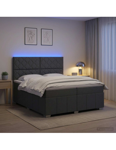 Letto Box Spring LED con Materasso Grigio Scuro 200 x 200 cm