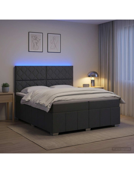 Letto Box Spring LED con Materasso Grigio Scuro 200 x 200 cm