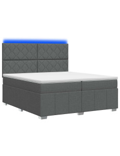 Letto Box Spring LED con Materasso Grigio Scuro 200 x 200 cm 2