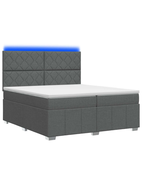 Letto Box Spring LED con Materasso Grigio Scuro 200 x 200 cm